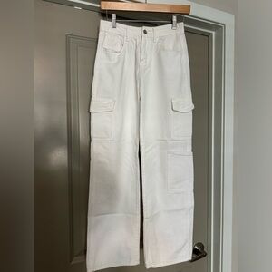 White Wide-Leg Cargo Jeans